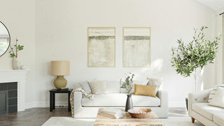 White minimalist living room with artwork