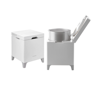 Carepod Cube X50 Warm + Cool Mist Stainless Steel Humidifier, closed and open views