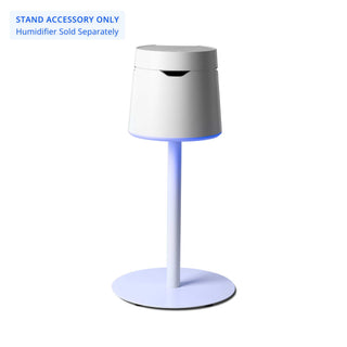 White Convertible Stand + Table for Carepod One Plus, with blue light glowing from the base