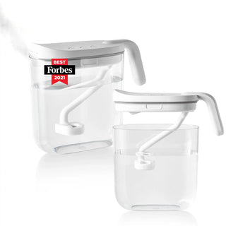 Two Carepod water tanks on a white background, one closed and one slightly open showing the internal wand.