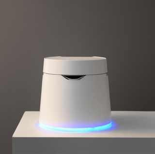 White Carepod humidifier with blue light on a white surface